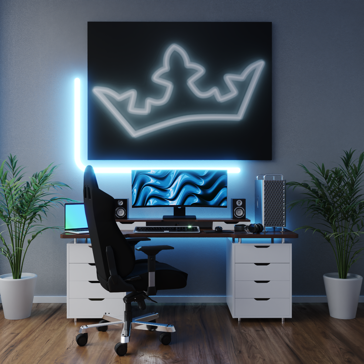 Neon Crown Canvas Wall Art